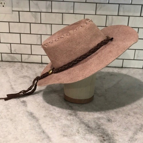 Australia Leather Hat Handmade Mens Tan Suede Braid Festival Boho Hobo Hipster