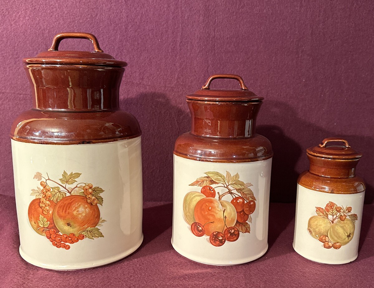 McCoy Pottery USA Canister Set (3). Fruit and Nut Pattern. 251