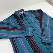 Vtg Wrangler Brushpopper Pearl Snap Western Shirt Men  s L 16 Teal USA 90s Stripe