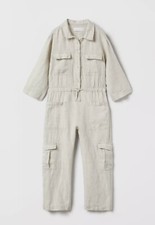 ZARA GIRLS LINEN CARGO JUMPSUIT SIZE 11 12 New NWOT 59
