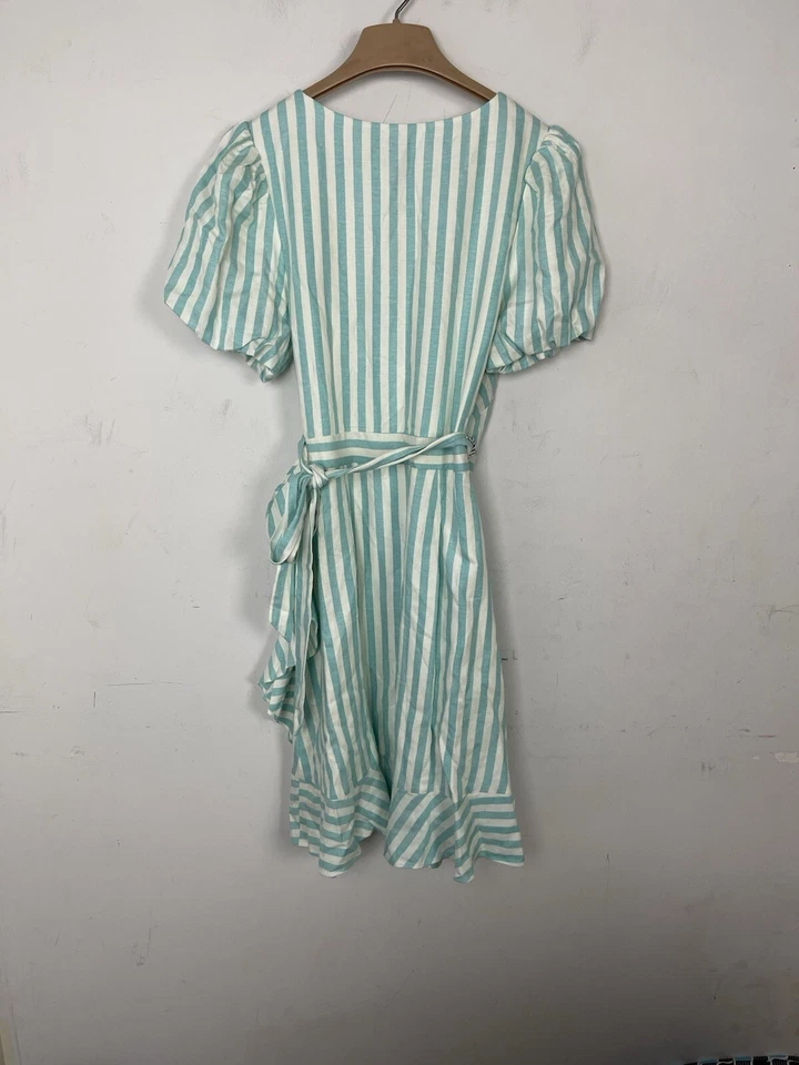 Draper James Womens Dress Small Travel Puff Sleeve Resort Wrap Beachy Linen Mini - Image 3 of 4