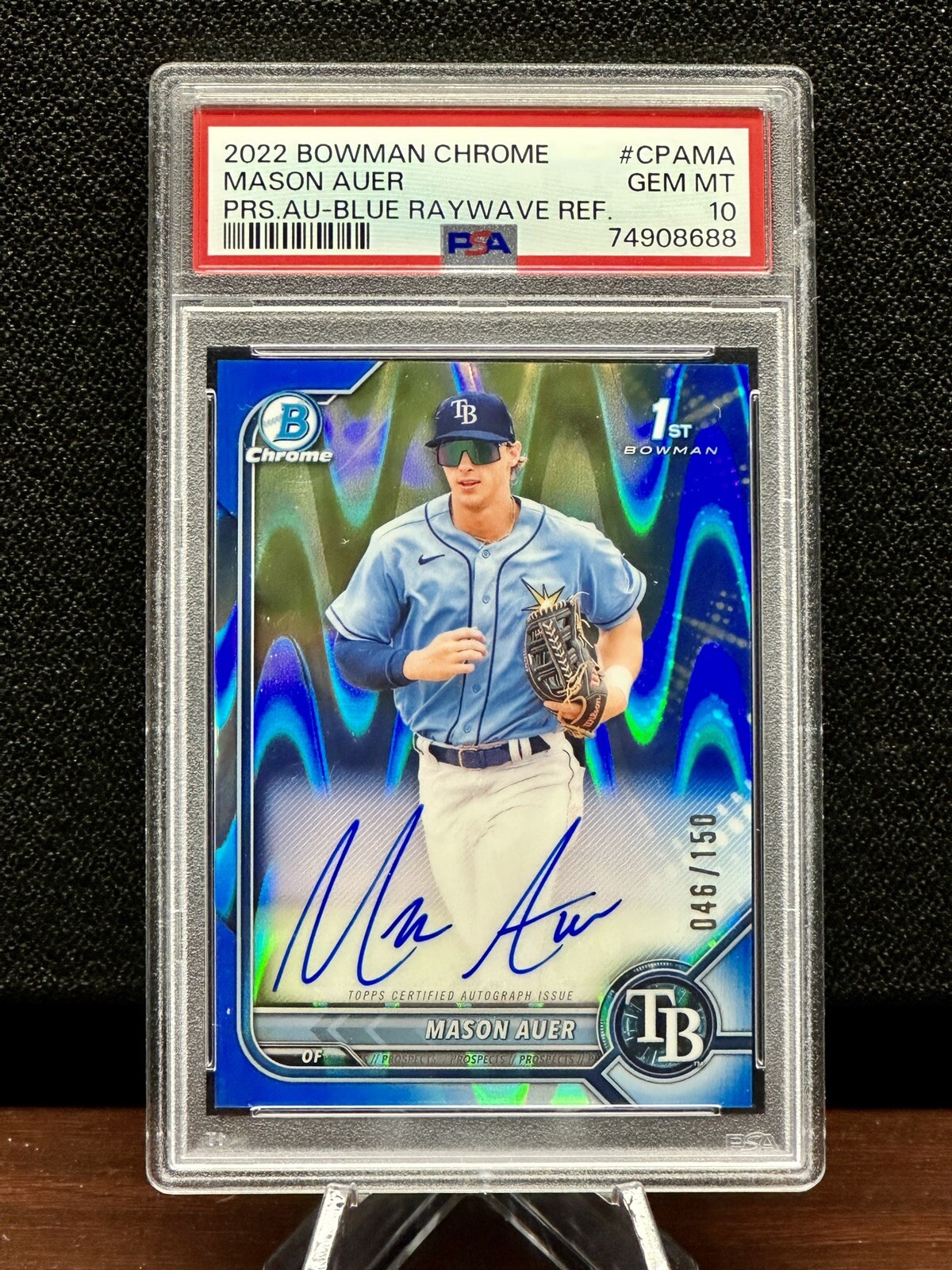 MASON AUER 2022 Bowman Chrome 1st Rookie Blue RayWave Refractor Auto PSA 10 /150