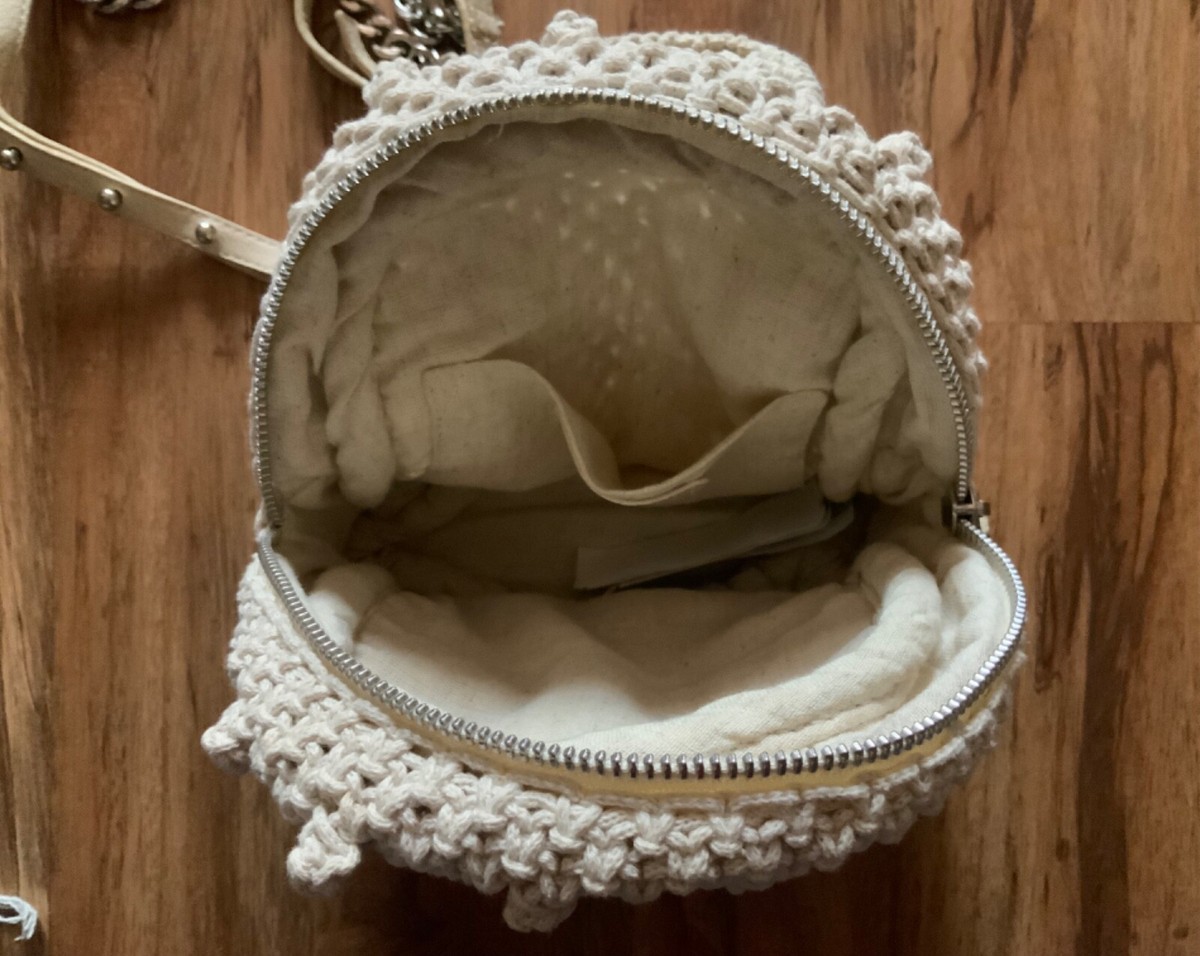 Zara Cream Macramé Mini Backpack with Chain Straps ZARA MACRAME BUCKET BAG ? ?️4790/- MRP incl. of all taxes  main image 4