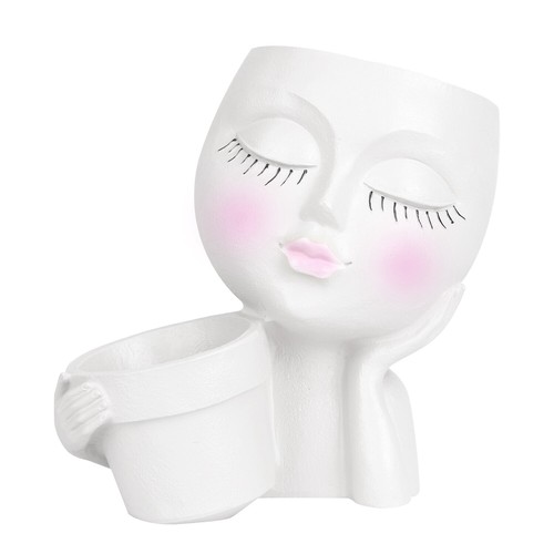 Face Head Statue Flower Resin Planter Pot For Garden Art Dual Opening Flower Pot - Picture 11 of 16