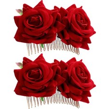 2 Packs Red Rose Flower Hair Clip Pins Women Hair Accessories for Women Girls