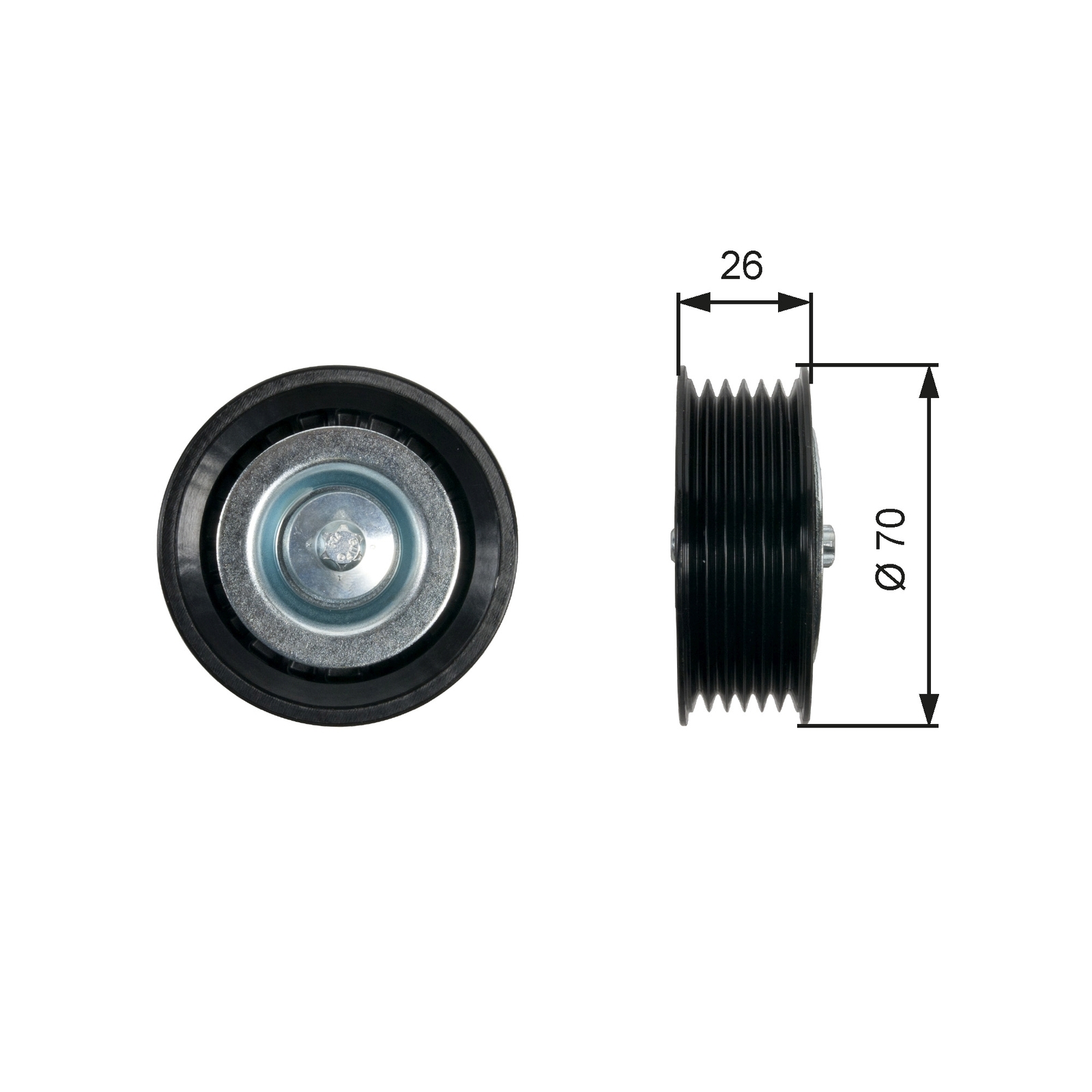 Upper GATES T36469 Deflection/Guide Pulley, V-ribbed belt for ALFA ROMEO,FIAT,LA