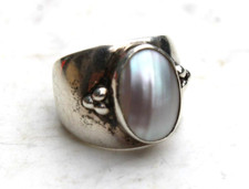 Vintage Beautiful Cabochon Abalone Sterling Silver 925 Ring Size 5.75