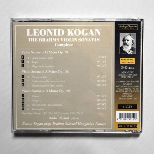Leonid Kogan The Complete Brahms Violin Sonatas CD 2015 NEW - Picture 2 of 2
