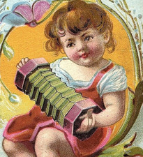1880s Geo B Cook Dry Goods & Notions Joliet IL Cute Girl Playing An Accordion