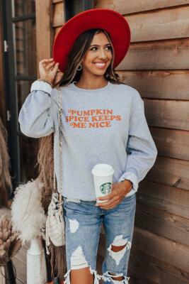 Women's White Cozy Long Sleeved Sweat Shirt Pumpkin Spice Keeps Me Nice sz 2XL 