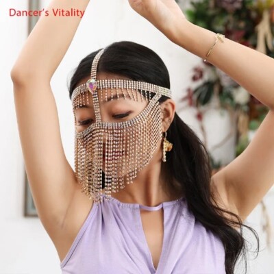 Belly Dance Face Mask Metal Diamond Chain Veil Indian DancingHigh