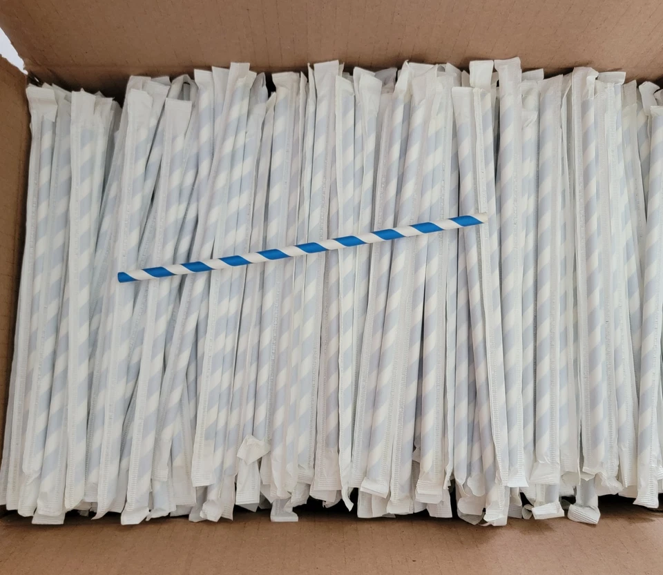 BIO STRAWS, Disposable Paper Straws, BLUE AND WHITE STRIPS, 8 INCHES LONG (1000) - Image 2 of 4