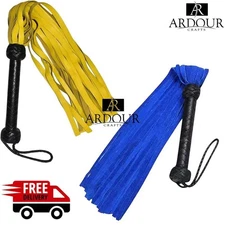 2-Pack Real Cowhide Leather Floggers Blue & Yellow, 25 Tails, Heavy Thick