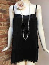 NEXT Black 1920s Flapper Fringe Tassle Gatsby Tunic Top Size 14