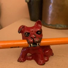 GREEN DUCK CO.  HUBLEY? RED BULL DOG PAPERWEIGHT PENCIL HOLDER 1933 WORLDS FAIR