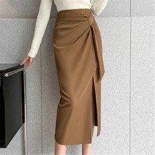 High Waist Mid Length Pencil Skirts for Lady Solid Color Wrapped Women's Skirts