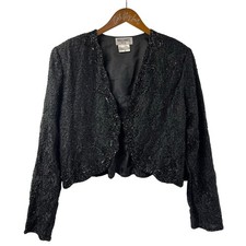 Black Lace Beaded Crop Jacket Bolero XL Brilliante by J.A.
