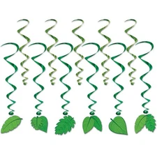 Tropical Leaves Hanging Whirl Decorations 12 Pack 17.5" and 32.5" Luau Decor