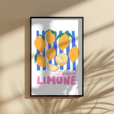 La Vita Al Limone Druck - Zitrone Küche Wandbild | Italienisches Sommerposter