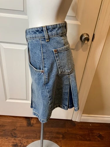 Balmain Paris Vintage Blue Denim Pleated Mini Skirt, Size 4 | 36 NWT image 5