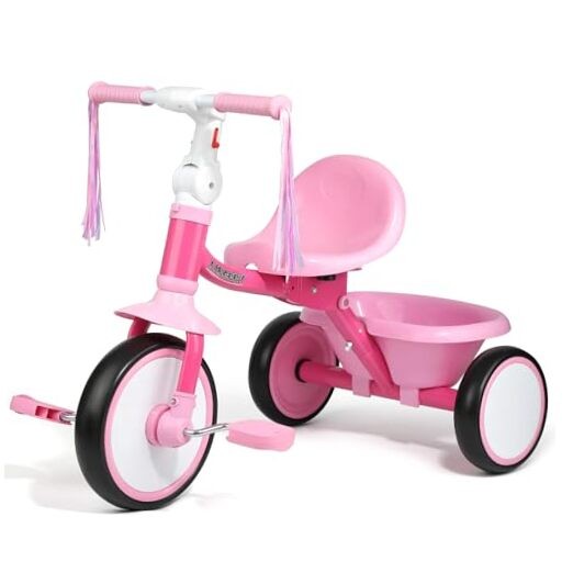  Foldable Toddler Tricycle Age 2 3 4 Years Old, Kids Trike w