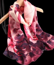 100% Silk mulberry Scarf Women shawl Wrap neckerchief floral pink red JH3-61