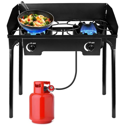 #ad #ad 2 Burner Outdoor Camping Stove with Windscreen 150000 BTU Propane Gas Cooker $85.99