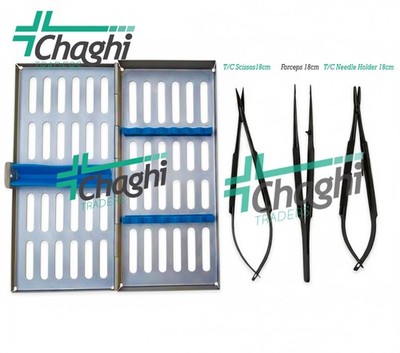 3 T/C Castroviejo Needle Holder Scissor Forceps Black 18 cm Dental Micro Surgery