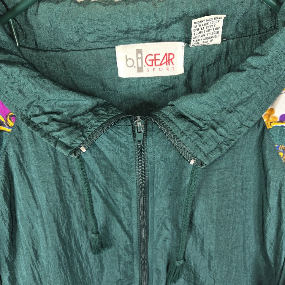 Vintage Womens Green Satin Full Zip Windbreaker Jacket Large B. I. Gear Sport - Image 3 of 4