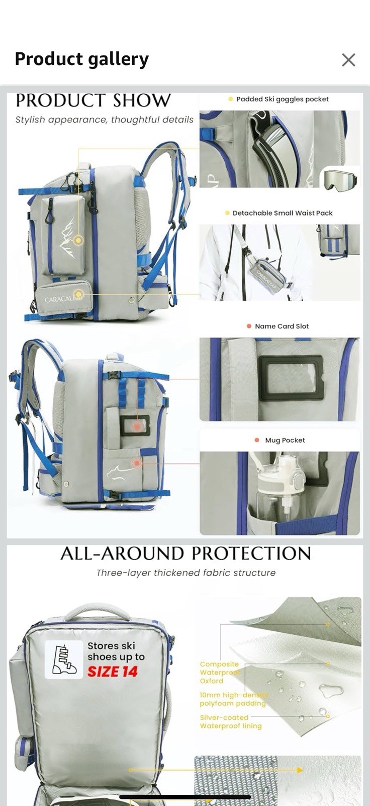 Caracaleap Ski Boot Bag Durable Black Backpack Travel Storage New with Tags