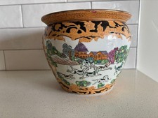Large 19th Century Chinese Familie Rose Jardinere Planter Hunting Qianlong Mark