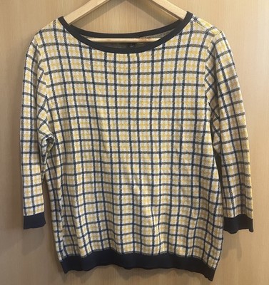 Ann Taylor Factory Houndstooth Plaid Sweater Navy Mustard Size X-Large
