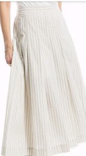 Max Studio A Line Pinstripe Pleated Midi Skirt Sz LG New With Tags Cotton Blend