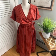 Urban Outfitters Dress Womens Small Burnt Orange Gabrielle Midi Wrap Boho Chic