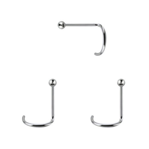 3 Pendientes Nariz con bola pequeña de 1,5mm, palo curvado, plata, grosor 0,8mm