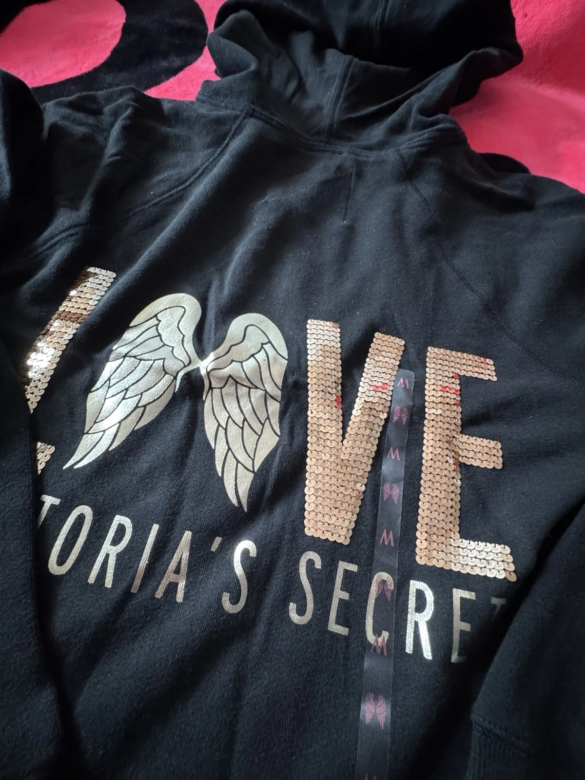 UNDERCOVER Felpa con cappuccio 232 Victoria's Secret fullzip Bling Angelwing Medium nera nuova con etichetta
