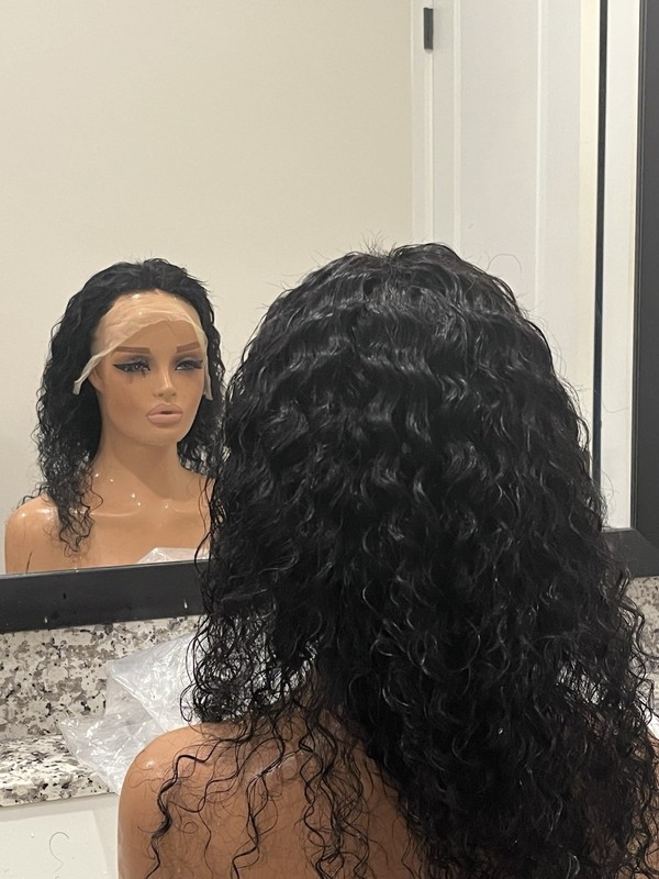 Black Curly Lace Front Human Hair Wig Long Free-Part One Size for Women