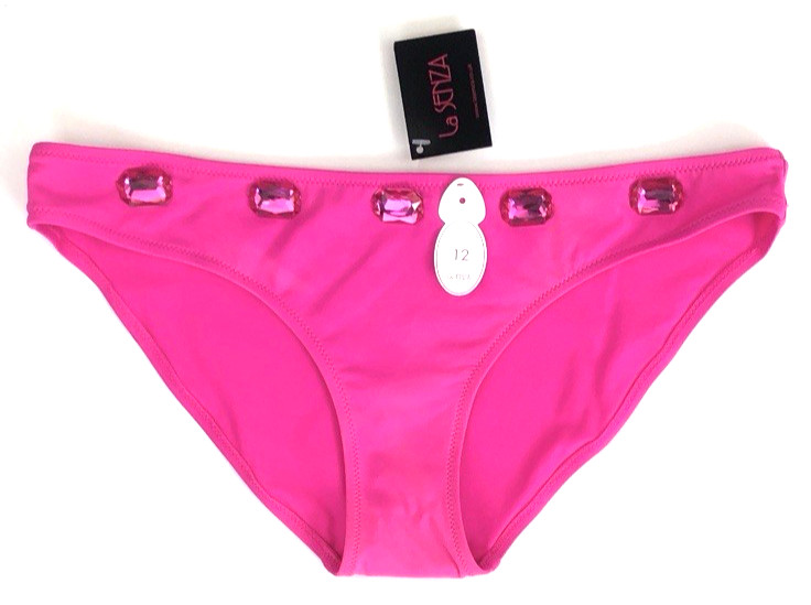 La Senza Beaded Bikini Bottoms UK 12 Solid Pink BNWT