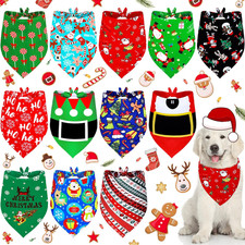 12 Pieces Christmas Dog Bandana Triangle Bandana Triangle Scarf Bibs Kerchief wi