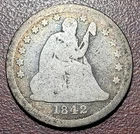 1842-O Lg. Date Seated Liberty Quarter GOOD Original Toning & Problem-Free