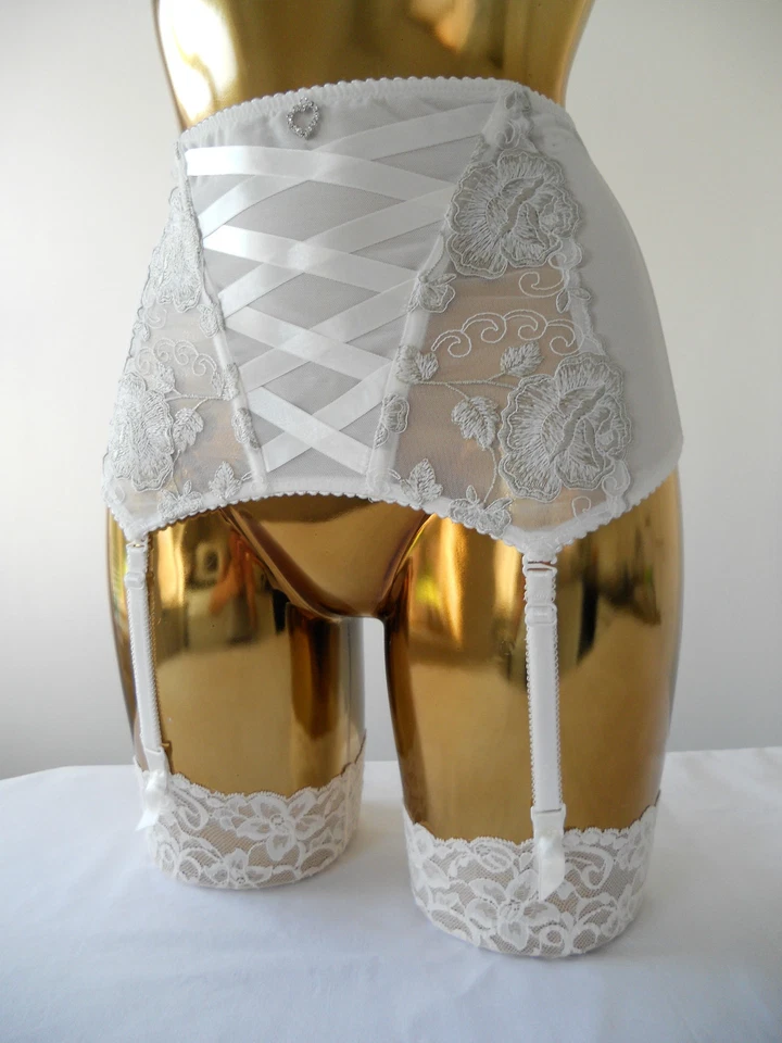 Lencería sexy cinturón con tirantes Waspie de 4 correas marfil/crema talla 6 8 10 12 malla/encaje Foto 4 de 4