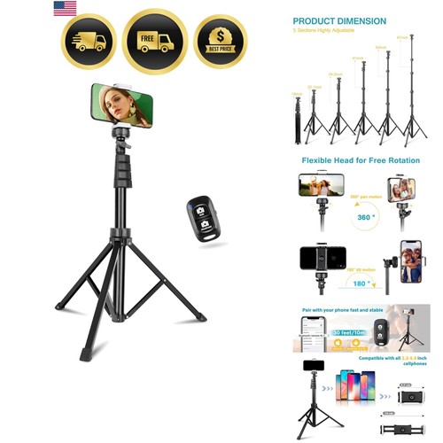 67 Inch Phone Tripod Stand with Remote Adjustable Camera Support Lightweight - 第 1/9 張圖片