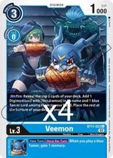4X Digimon Card Game Veemon BT11-023 Uncommon NM