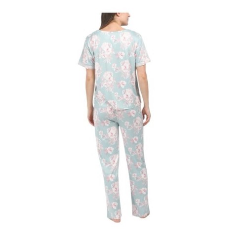 Flora Nikrooz Womens Green Floral V Neck Short Sleeve Soft Pajamas Sets Sz M NEW - Foto 3 di 6