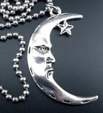 Bon Jovi Necklace Stainless Chain New Jon Crescent  Moon & Star Pendant 80's