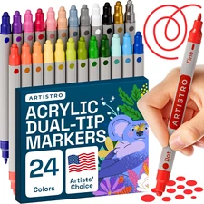 24 Dual Tip Acrylic Paint Markers, Acrylic Paint Pens, Fabric Markers for Textil