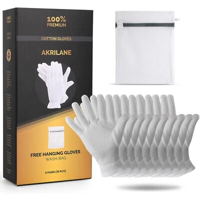 AKRILANE Cotton Gloves For Dry Hands Moisturizing Overnight Eczema Treatment Skin Spa