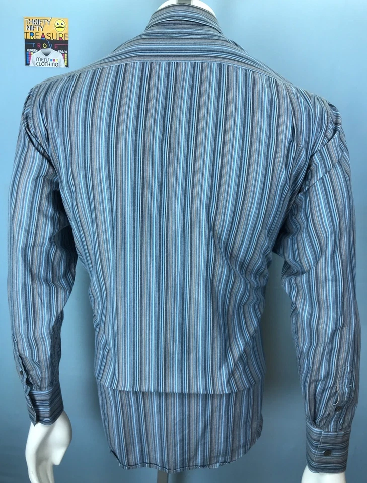 Mens Martin Gordon Large Smoke Coin Beige Barcode Striped 100% Cotton L/S Shirt - Image 4 of 4