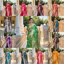 New Party Wear Saree Blouse Bollywood Bridal Silk Bollywood Sari Indian Wedding