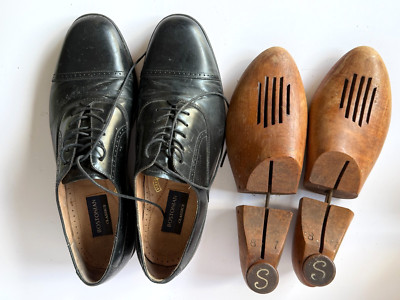 Vintage Bostonian Classics Men s Black Cap Toe Oxfords Size 10.5 With Shoe Trees